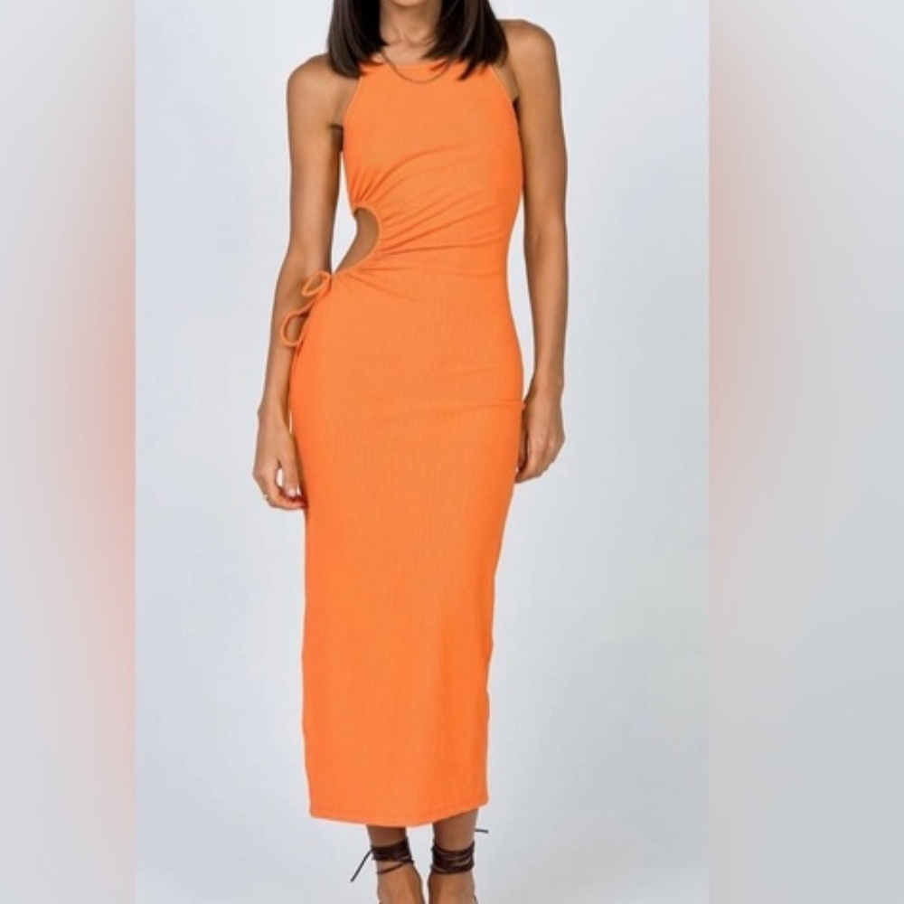 Princess Polly Orange Midi Dress Cutout- Women